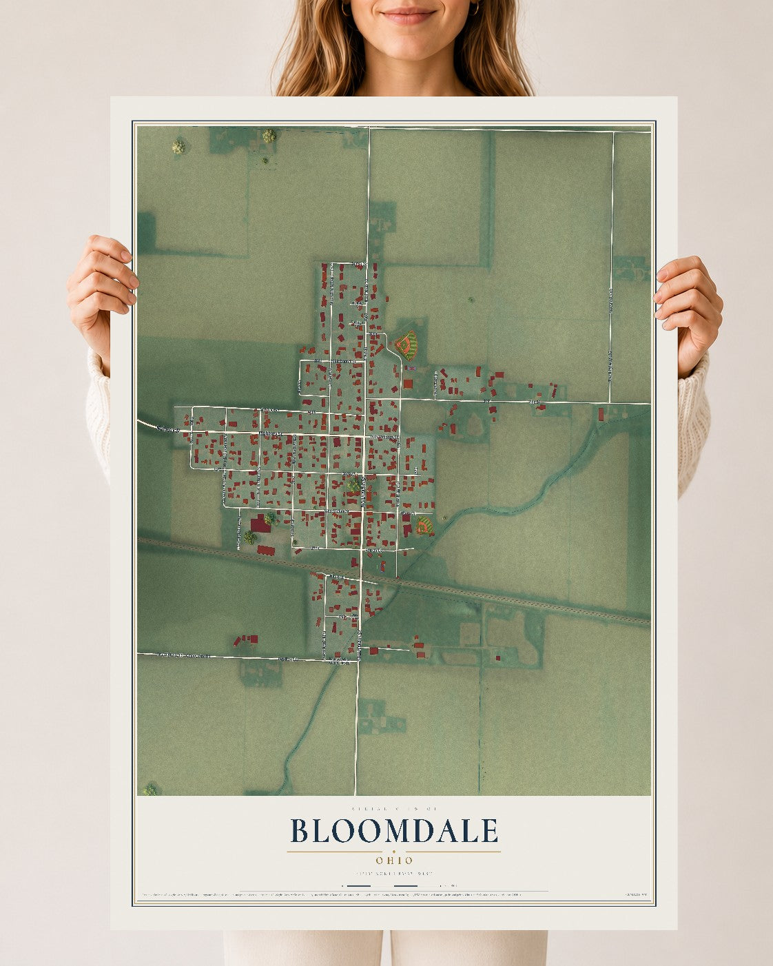 Map of Bloomdale, Ohio, 24 x 36 inch unframed archival matte print