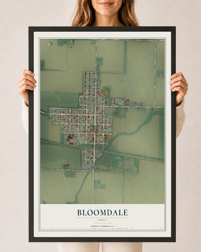 Map of Bloomdale, Ohio, 24 x 36 inch print in a black wood frame