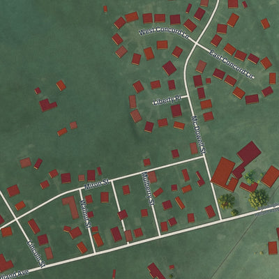 Second close-up of the map of Bloomingburg, Ohio print showing more streets and buildings
