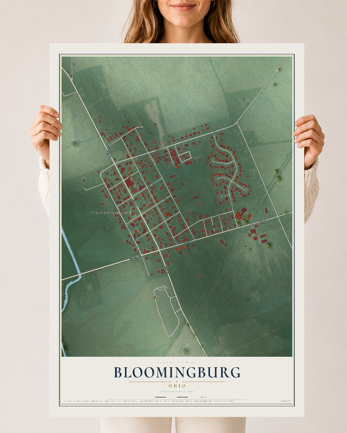 Map of Bloomingburg, Ohio, 24 x 36 inch unframed archival matte print