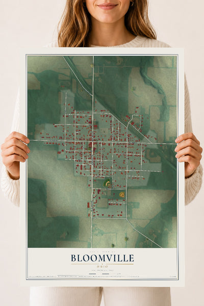Map of Bloomville, Ohio, 18 x 24 inch unframed archival matte print
