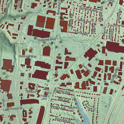 Second close-up of the map of Blue Ash, Ohio print showing more streets and buildings