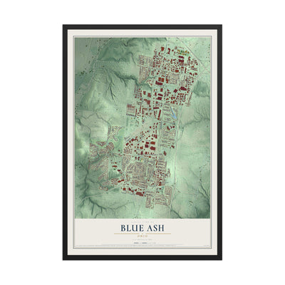 Map of Blue Ash, Ohio, 12 x 18 inch print in a black wood frame