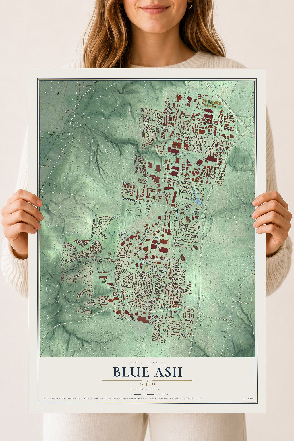 Map of Blue Ash, Ohio, 18 x 24 inch unframed archival matte print