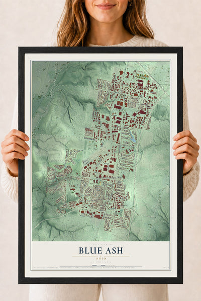 Map of Blue Ash, Ohio, 18 x 24 inch print in a black wood frame