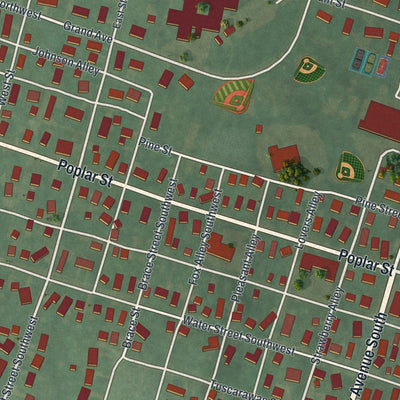Second close-up of the map of Bolivar, Ohio print showing more streets and buildings