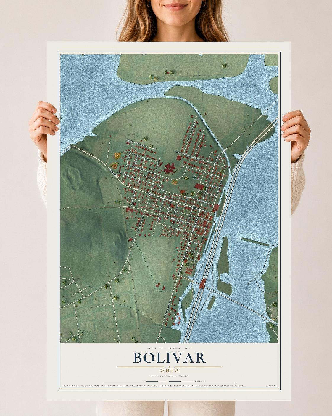 Map of Bolivar, Ohio, 24 x 36 inch unframed archival matte print