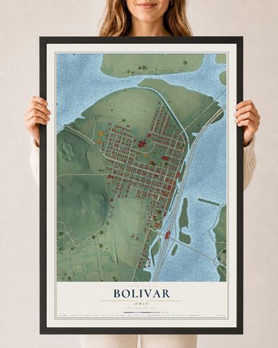 Map of Bolivar, Ohio, 24 x 36 inch print in a black wood frame