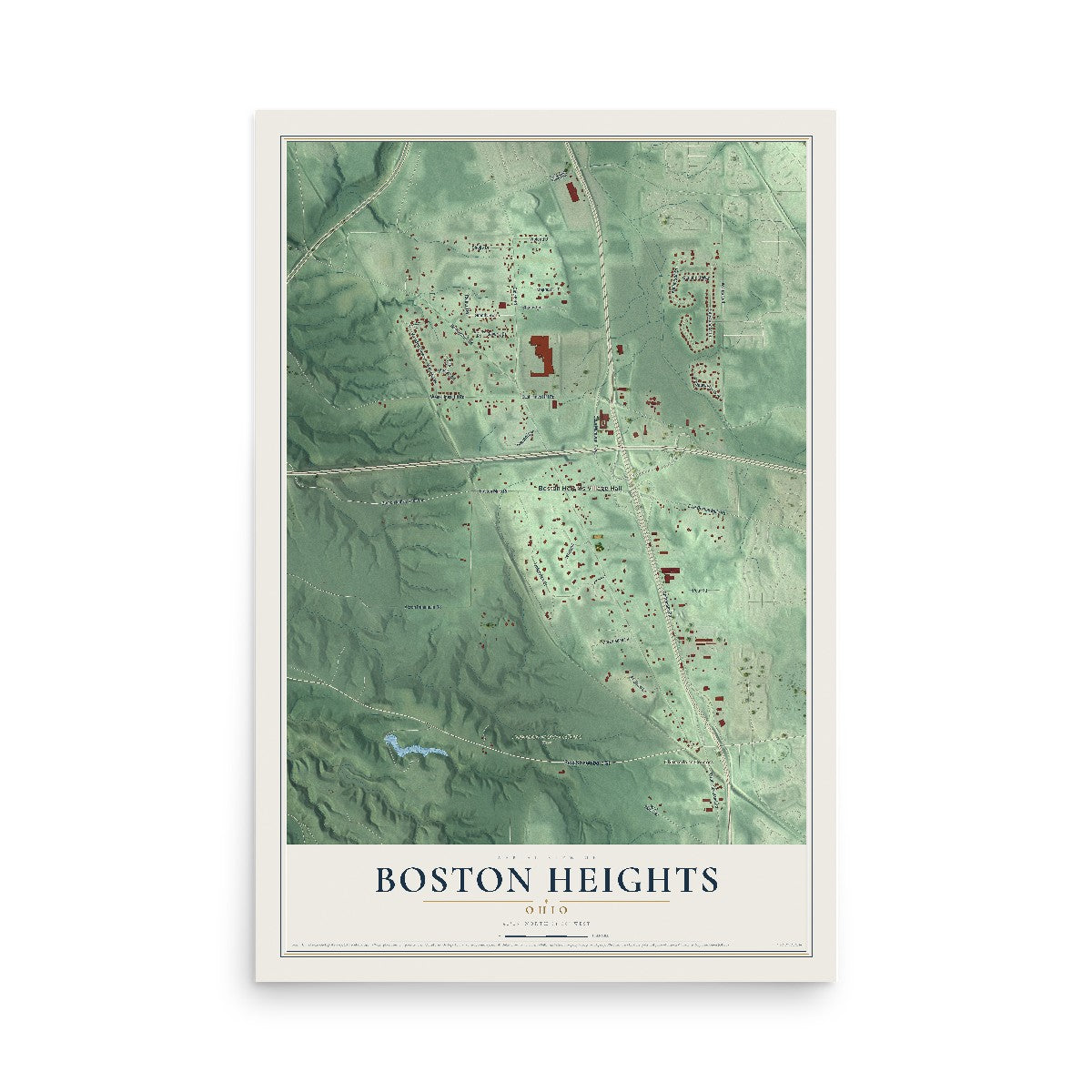 Map of Boston Heights, Ohio, 12 x 18 inch unframed archival matte print