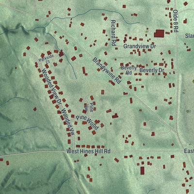 Close-up of the map of Boston Heights, Ohio print showing street and building detail