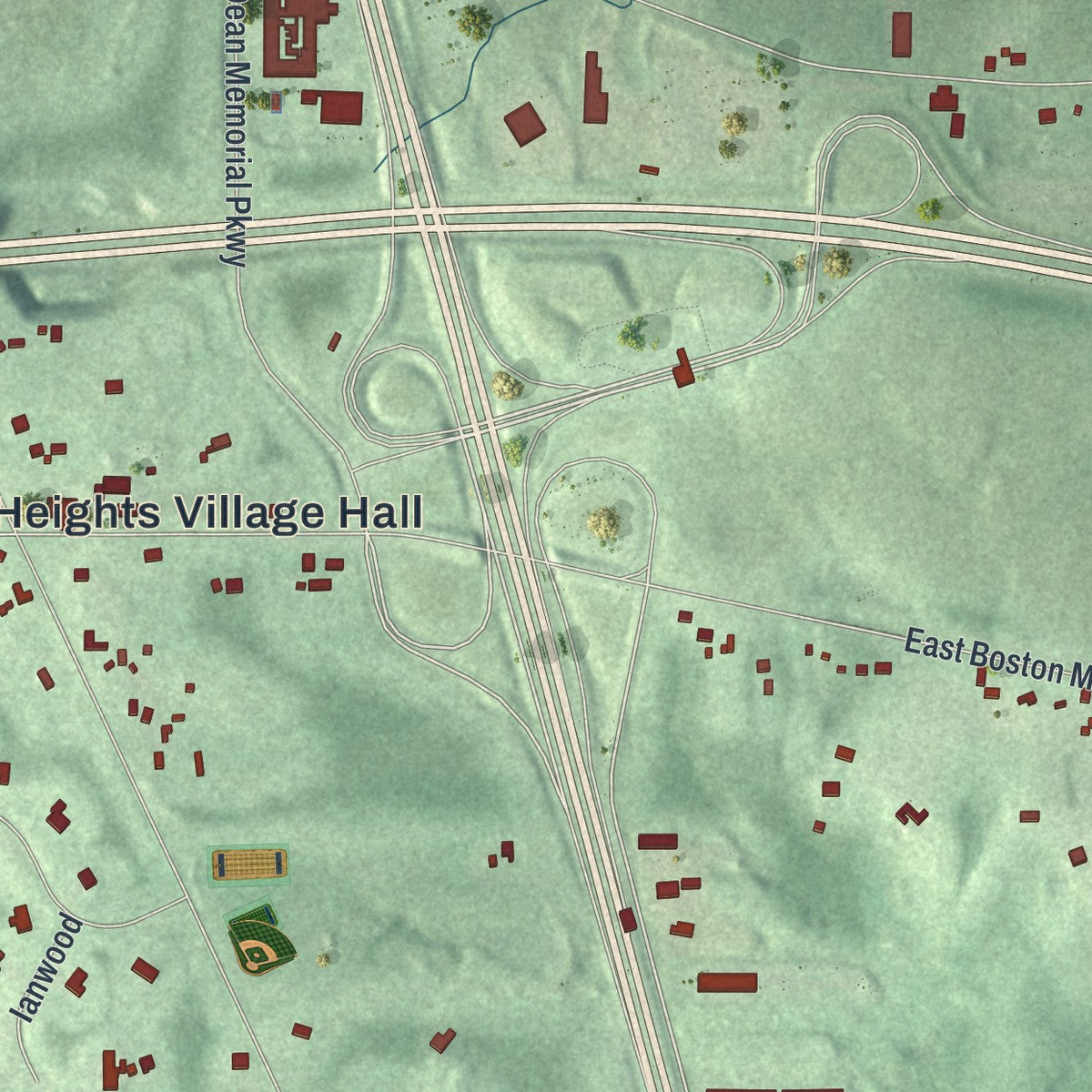 Second close-up of the map of Boston Heights, Ohio print showing more streets and buildings