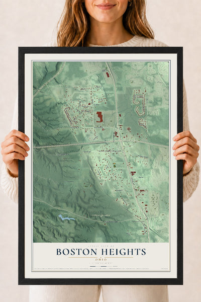 Map of Boston Heights, Ohio, 18 x 24 inch print in a black wood frame