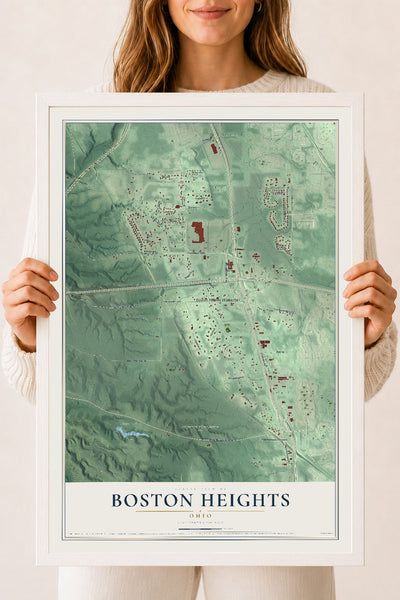 Map of Boston Heights, Ohio, 18 x 24 inch print in a white wood frame
