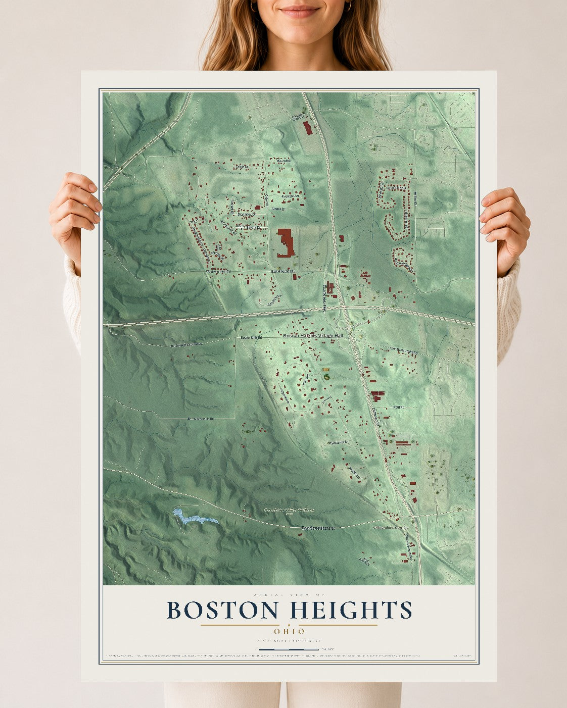 Map of Boston Heights, Ohio, 24 x 36 inch unframed archival matte print