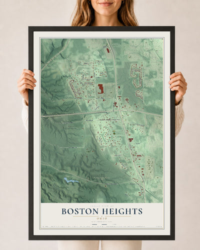 Map of Boston Heights, Ohio, 24 x 36 inch print in a black wood frame