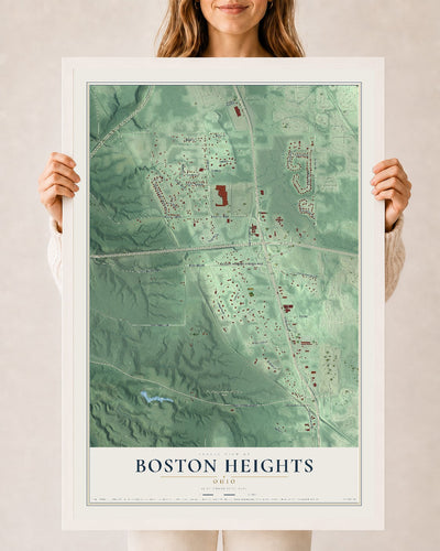 Map of Boston Heights, Ohio, 24 x 36 inch print in a white wood frame