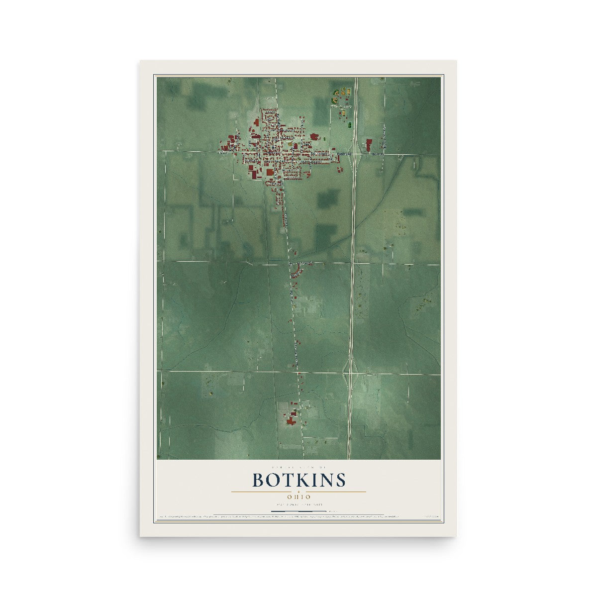 Map of Botkins, Ohio, 12 x 18 inch unframed archival matte print