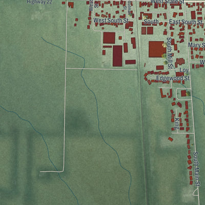 Second close-up of the map of Botkins, Ohio print showing more streets and buildings