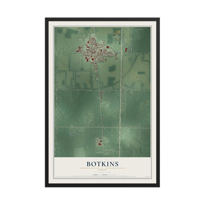 Map of Botkins, Ohio, 12 x 18 inch print in a black wood frame