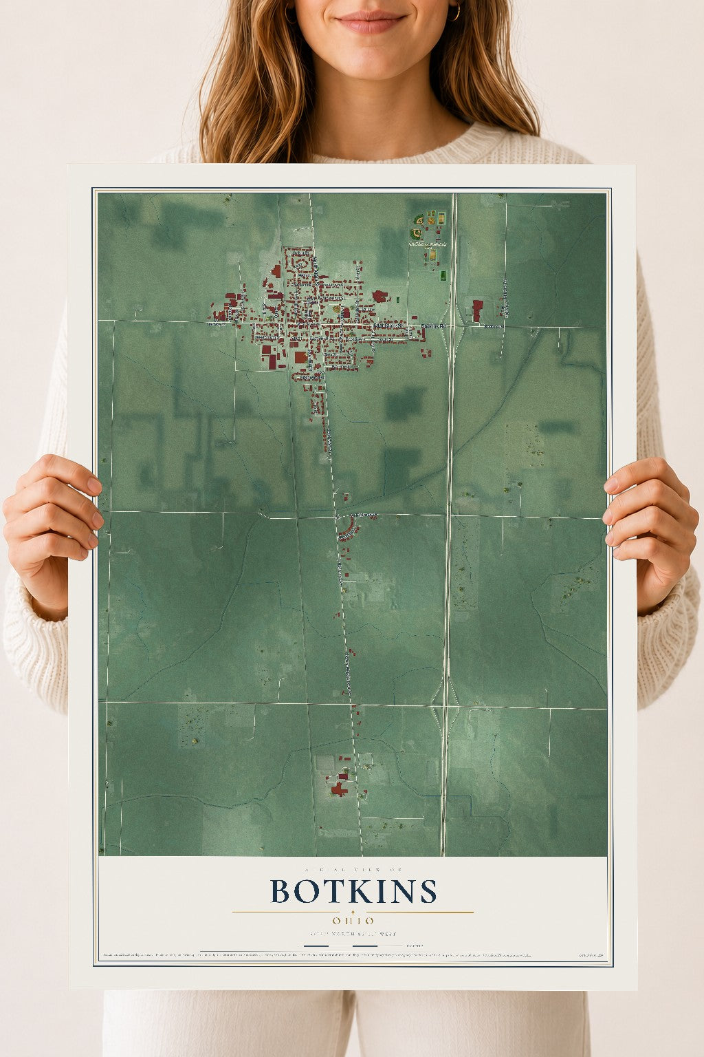 Map of Botkins, Ohio, 18 x 24 inch unframed archival matte print