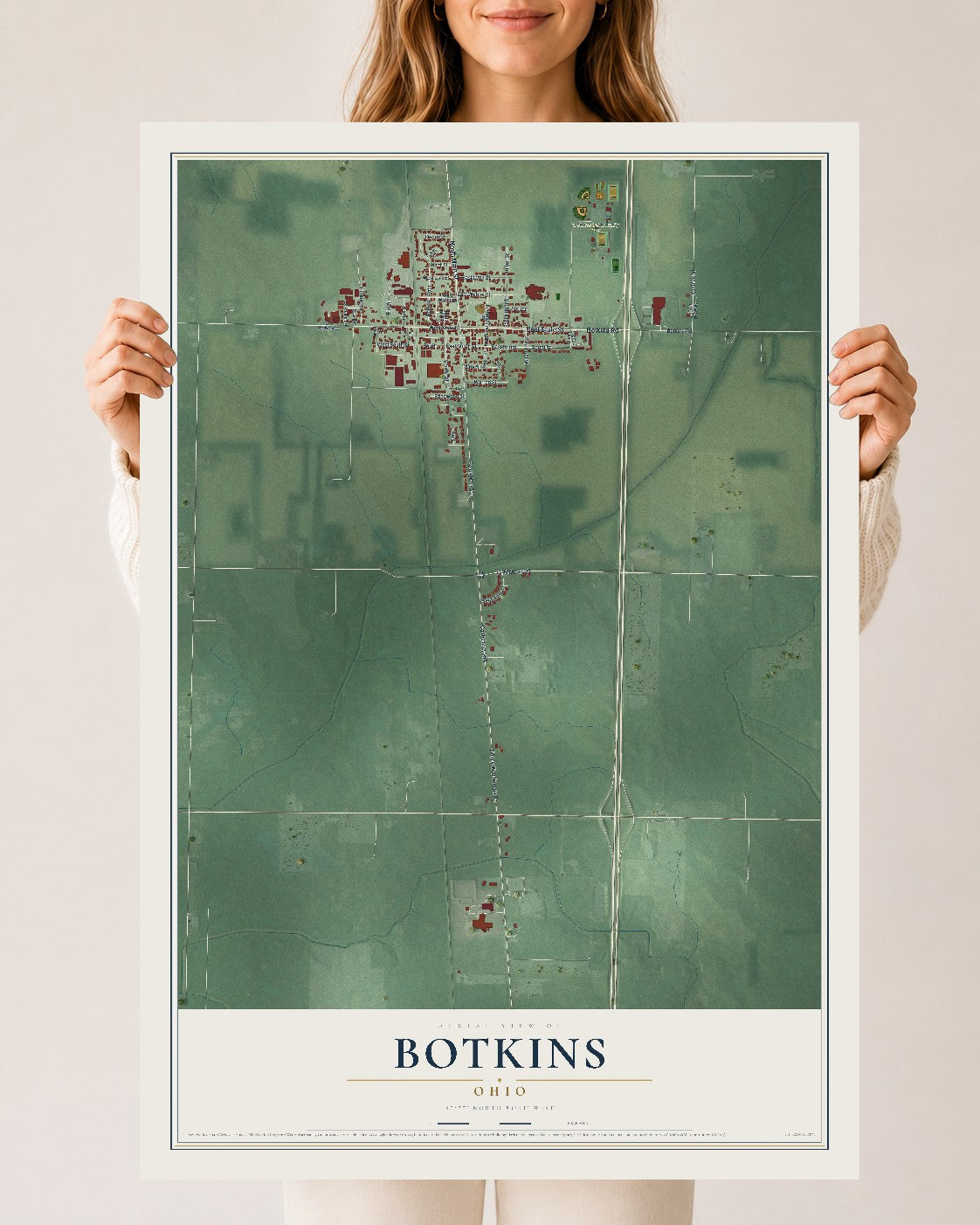 Map of Botkins, Ohio, 24 x 36 inch unframed archival matte print