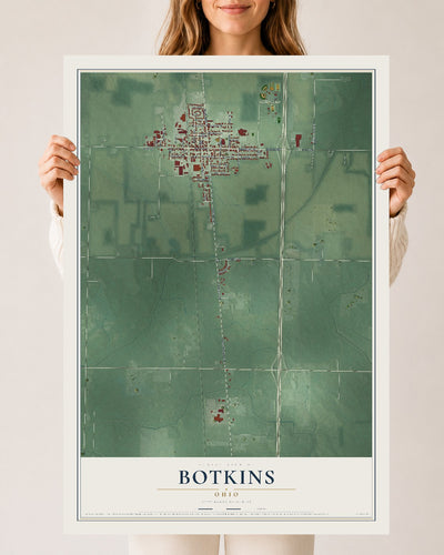 Map of Botkins, Ohio, 24 x 36 inch unframed archival matte print