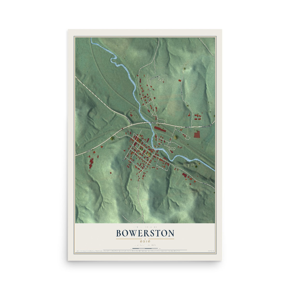 Map of Bowerston, Ohio, 12 x 18 inch unframed archival matte print