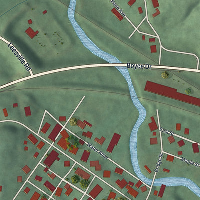 Close-up of the map of Bowerston, Ohio print showing street and building detail