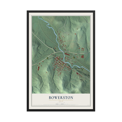 Map of Bowerston, Ohio, 12 x 18 inch print in a black wood frame
