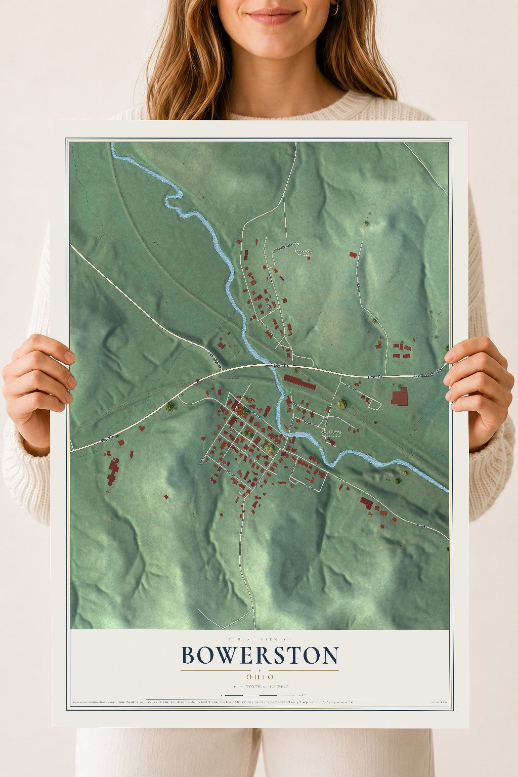 Map of Bowerston, Ohio, 18 x 24 inch unframed archival matte print