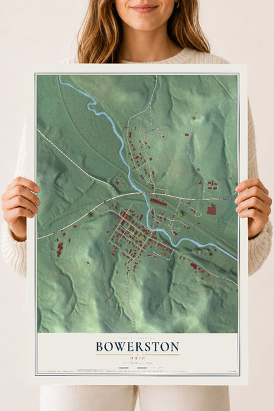 Map of Bowerston, Ohio, 18 x 24 inch unframed archival matte print