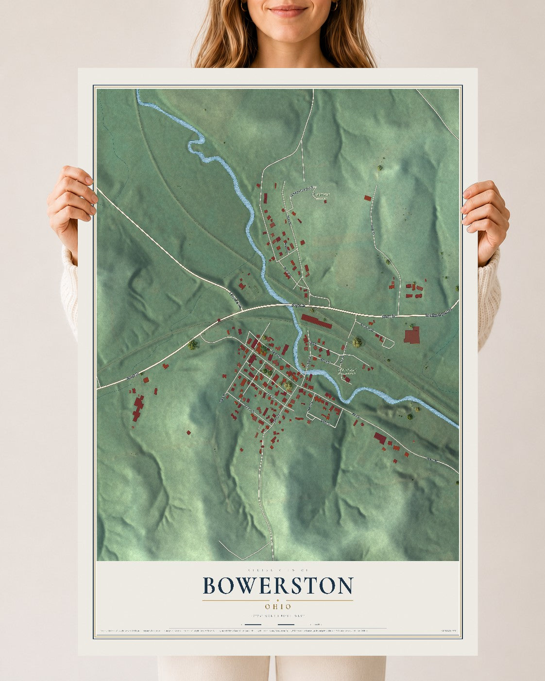 Map of Bowerston, Ohio, 24 x 36 inch unframed archival matte print