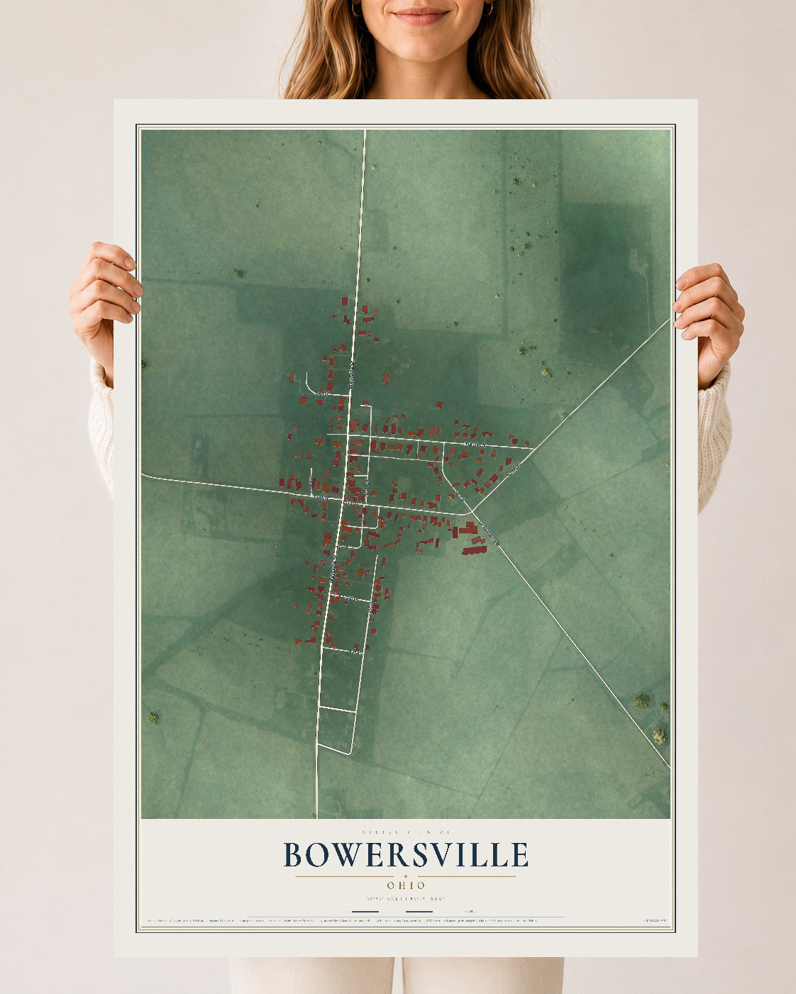 Map of Bowersville, Ohio, 24 x 36 inch unframed archival matte print