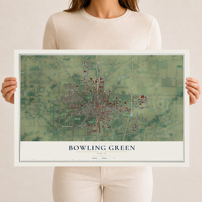 Map of Bowling Green, Ohio, 12 x 18 inch unframed archival matte print