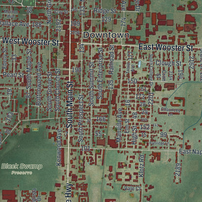 Close-up of the map of Bowling Green, Ohio print showing street and building detail