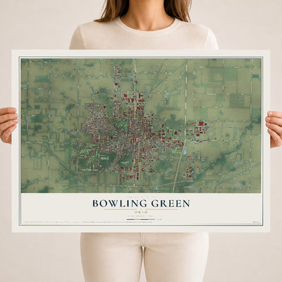 Map of Bowling Green, Ohio, 18 x 24 inch unframed archival matte print