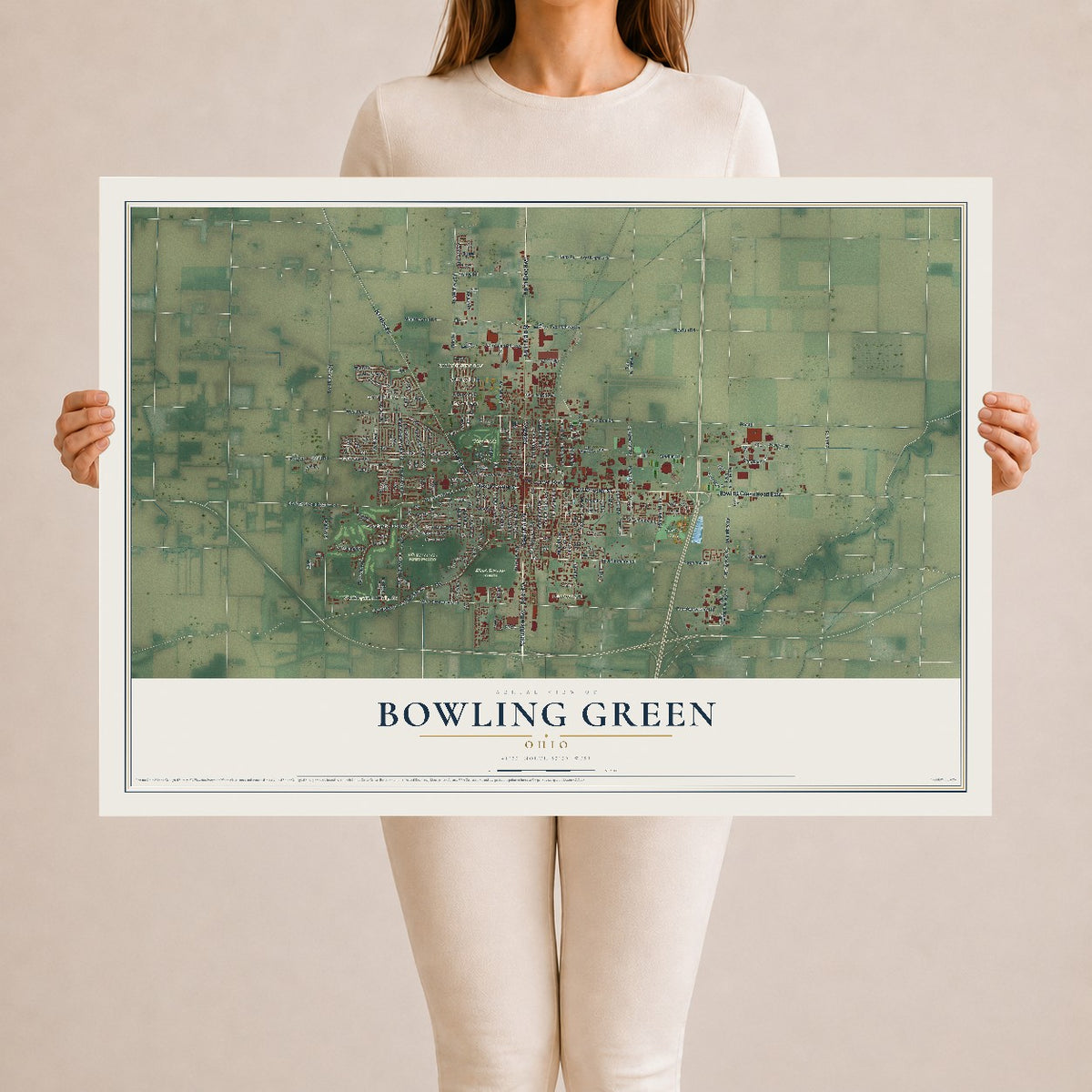 Map of Bowling Green, Ohio, 24 x 36 inch unframed archival matte print