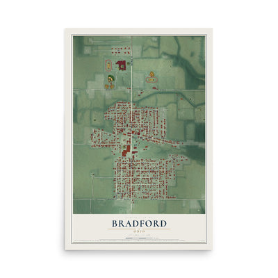 Map of Bradford, Ohio, 12 x 18 inch unframed archival matte print
