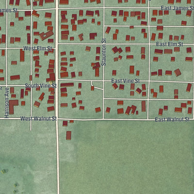 Second close-up of the map of Bradford, Ohio print showing more streets and buildings
