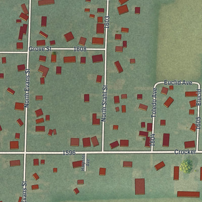 Second close-up of the map of Bradner, Ohio print showing more streets and buildings