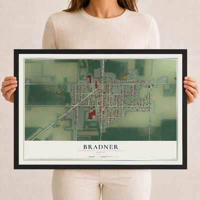 Map of Bradner, Ohio, 12 x 18 inch print in a black wood frame
