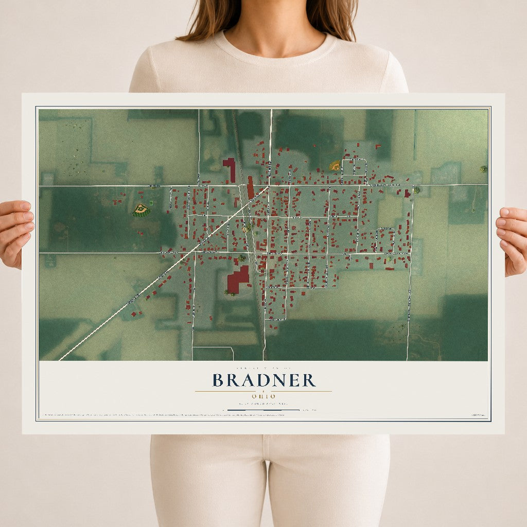 Map of Bradner, Ohio, 18 x 24 inch unframed archival matte print
