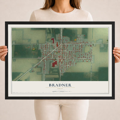 Map of Bradner, Ohio, 18 x 24 inch print in a black wood frame