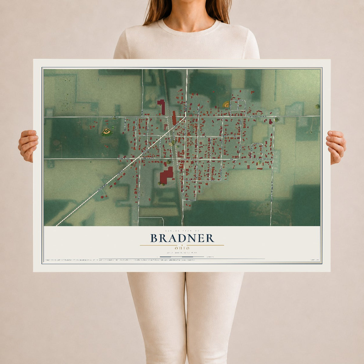 Map of Bradner, Ohio, 24 x 36 inch unframed archival matte print