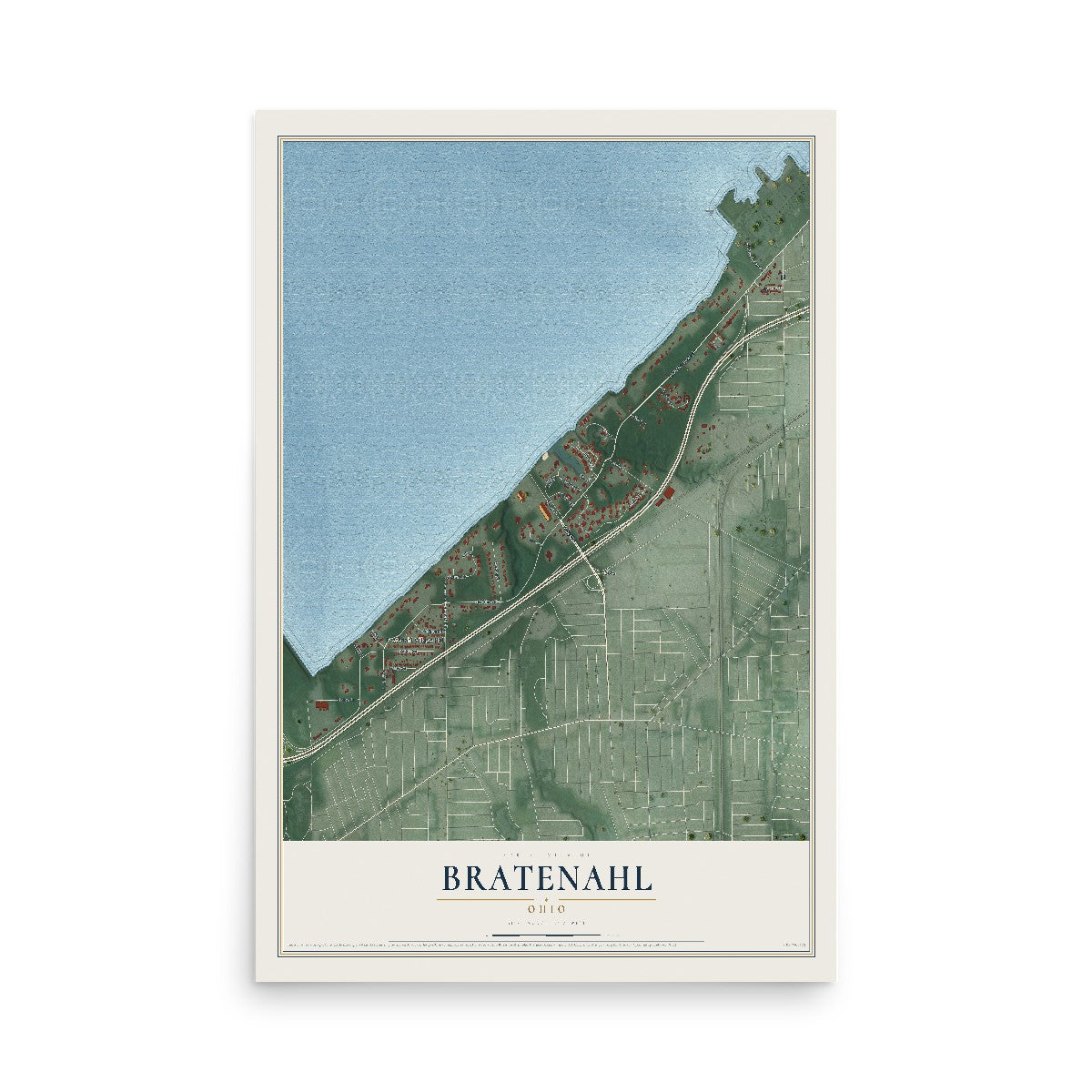 Map of Bratenahl, Ohio, 12 x 18 inch unframed archival matte print