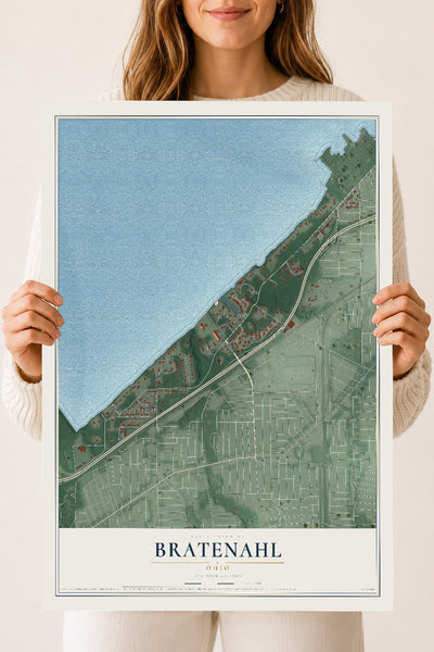 Map of Bratenahl, Ohio, 18 x 24 inch unframed archival matte print