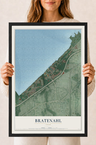 Map of Bratenahl, Ohio, 18 x 24 inch print in a black wood frame