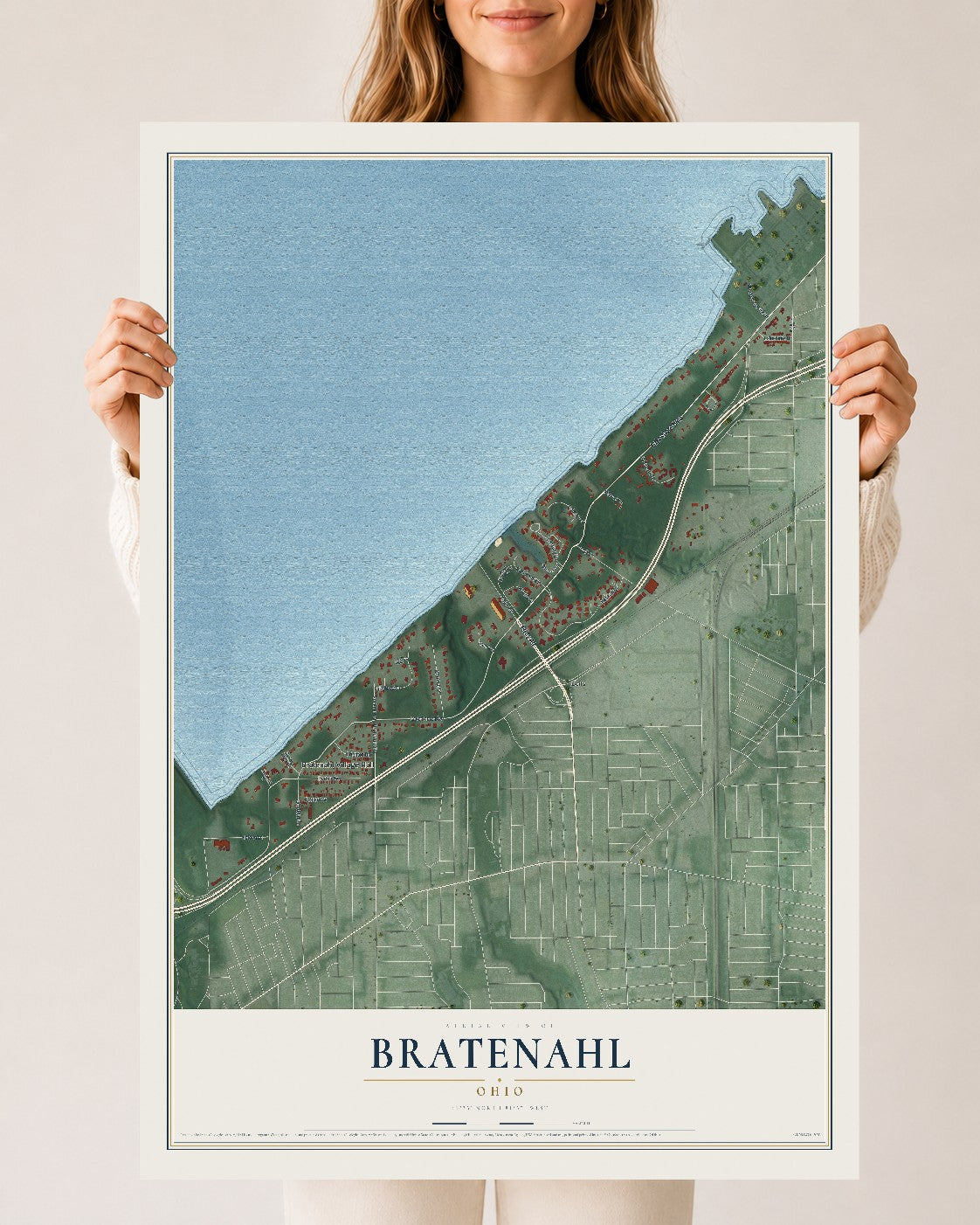 Map of Bratenahl, Ohio, 24 x 36 inch unframed archival matte print