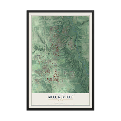Map of Brecksville, Ohio, 12 x 18 inch print in a black wood frame