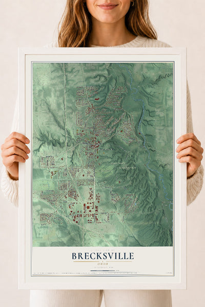 Map of Brecksville, Ohio, 18 x 24 inch print in a white wood frame